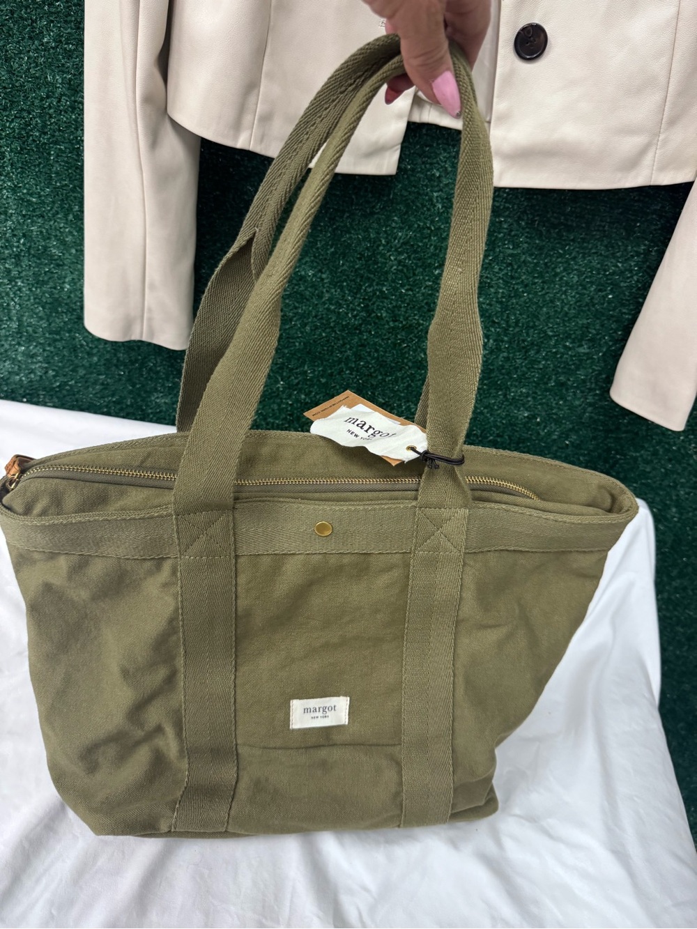 margot Olive Canvas Zip Tote